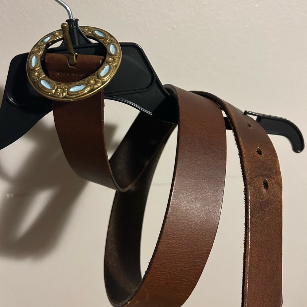 Brown Leather Belt with Decorative Buckle